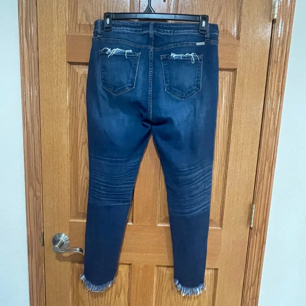 KanCan Dark Blue Skinny Jeans with Distressed Hem - Picture 2 of 7
